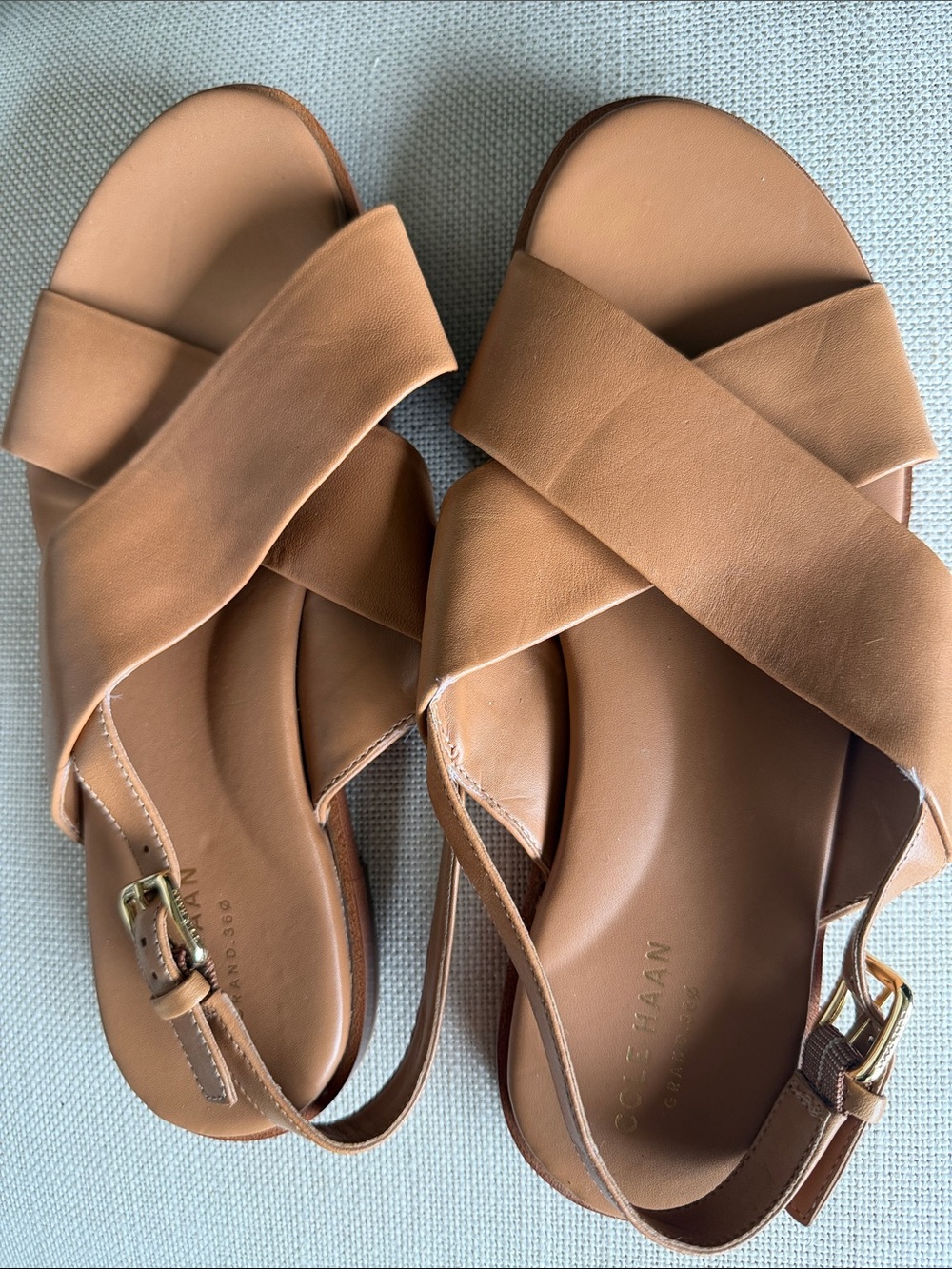 Cole Haan Cognac Leather Crossband Slingback Sandals